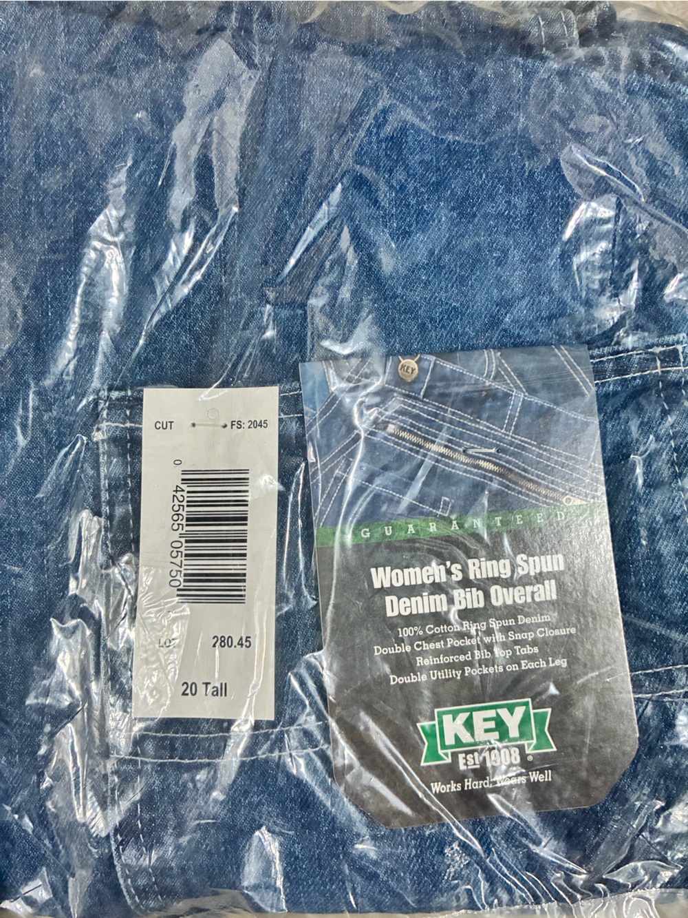 KEY Relaxed Straight Men's Denim Jeans work overall work Bibb  - Blue